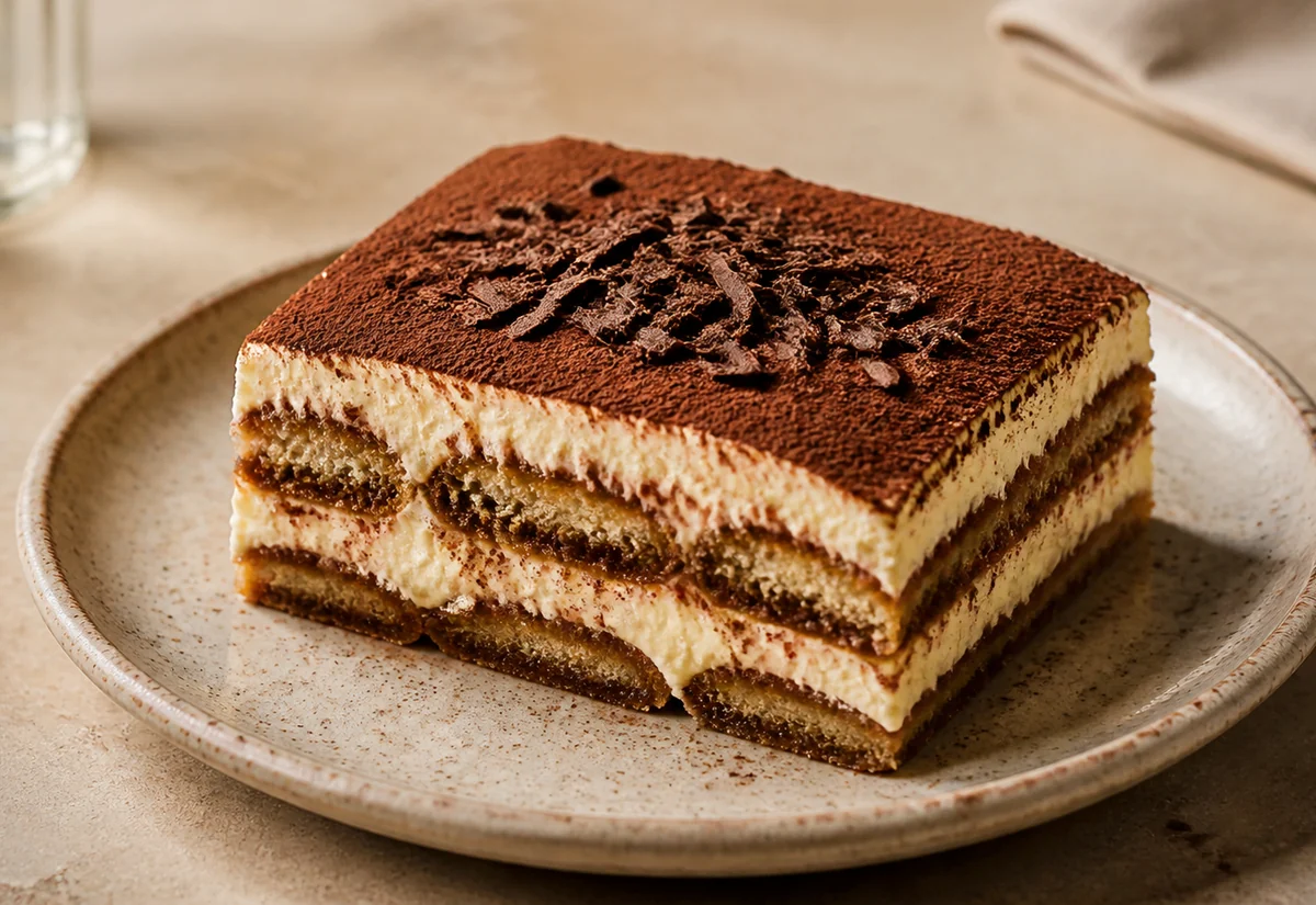 Kakao ve çikolata rendeli ev yapımı tiramisu